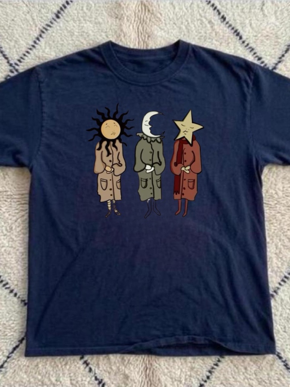 Sun Moon Star Celestial Coats Vintage Navy Blue T-Shirt